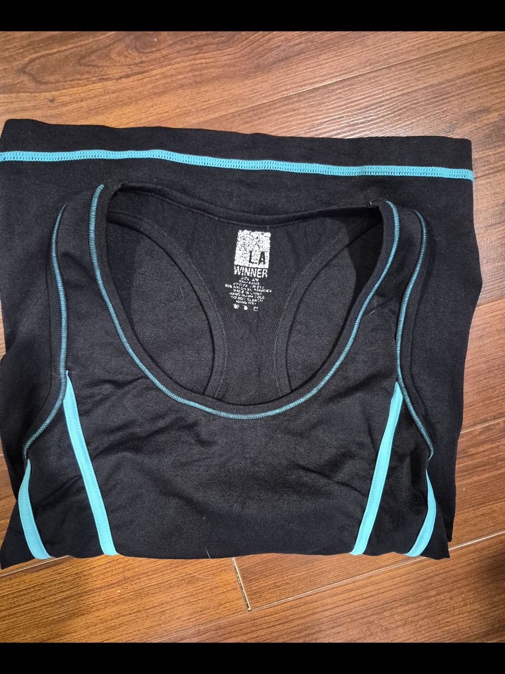 Black Racerback Tank with Teal Contrast Piping - Picture 2 of 3